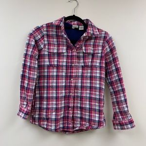 pink flannel button-down